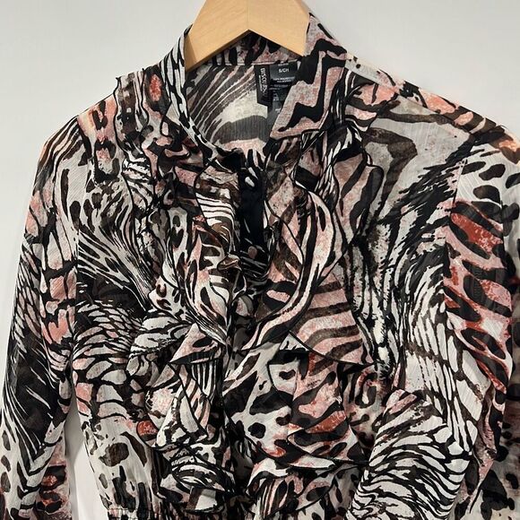 Bisou Bisou black/pink printed blouse size small - Picture 3 of 6